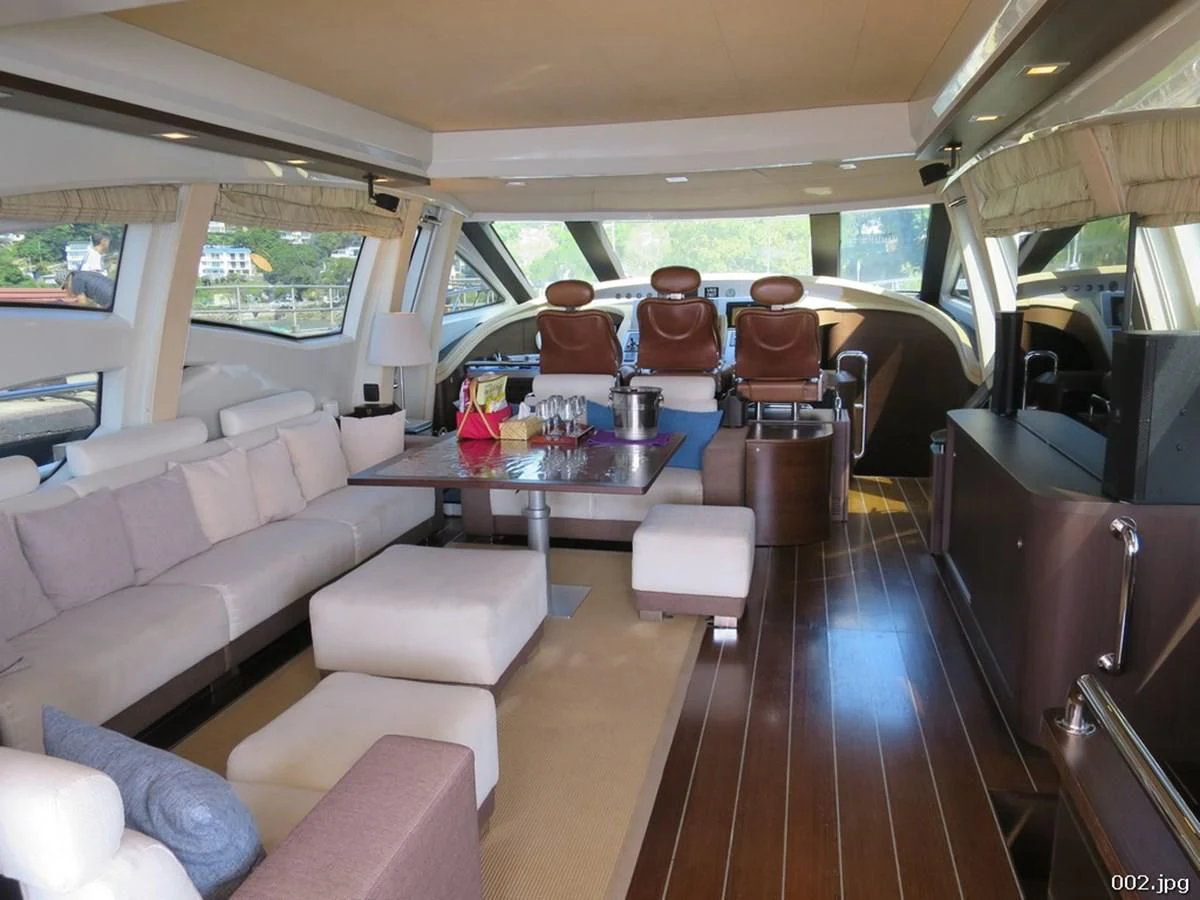 inside of a vehicle with a table and chairs aboard AZIMUT 86S Yacht for Sale
