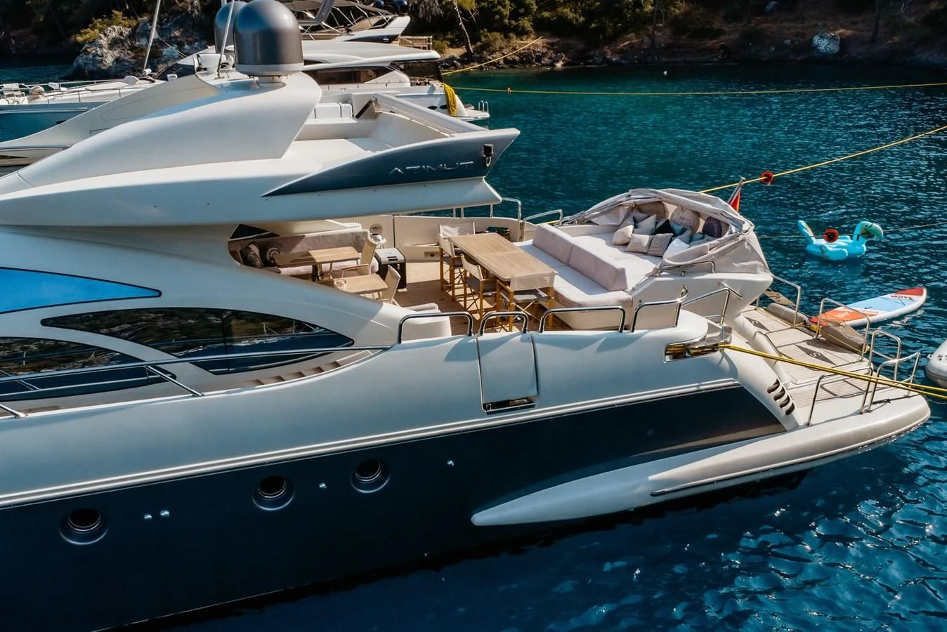 a boat tied to a dock aboard AZIMUT 86S Yacht for Sale