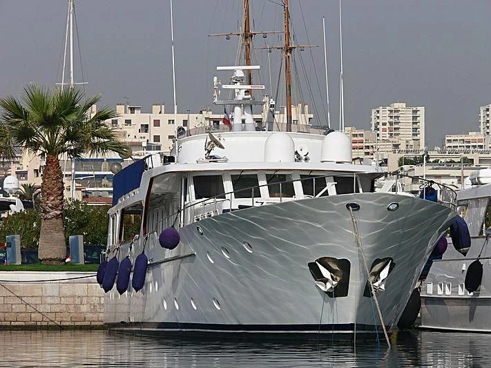 a boat docked at a pier aboard MISS EVA Yacht for Sale