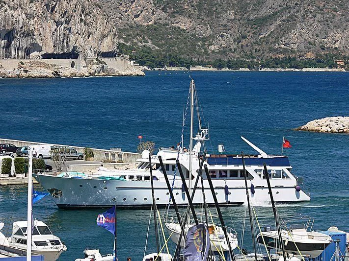 a boat docked at a pier aboard MISS EVA Yacht for Sale