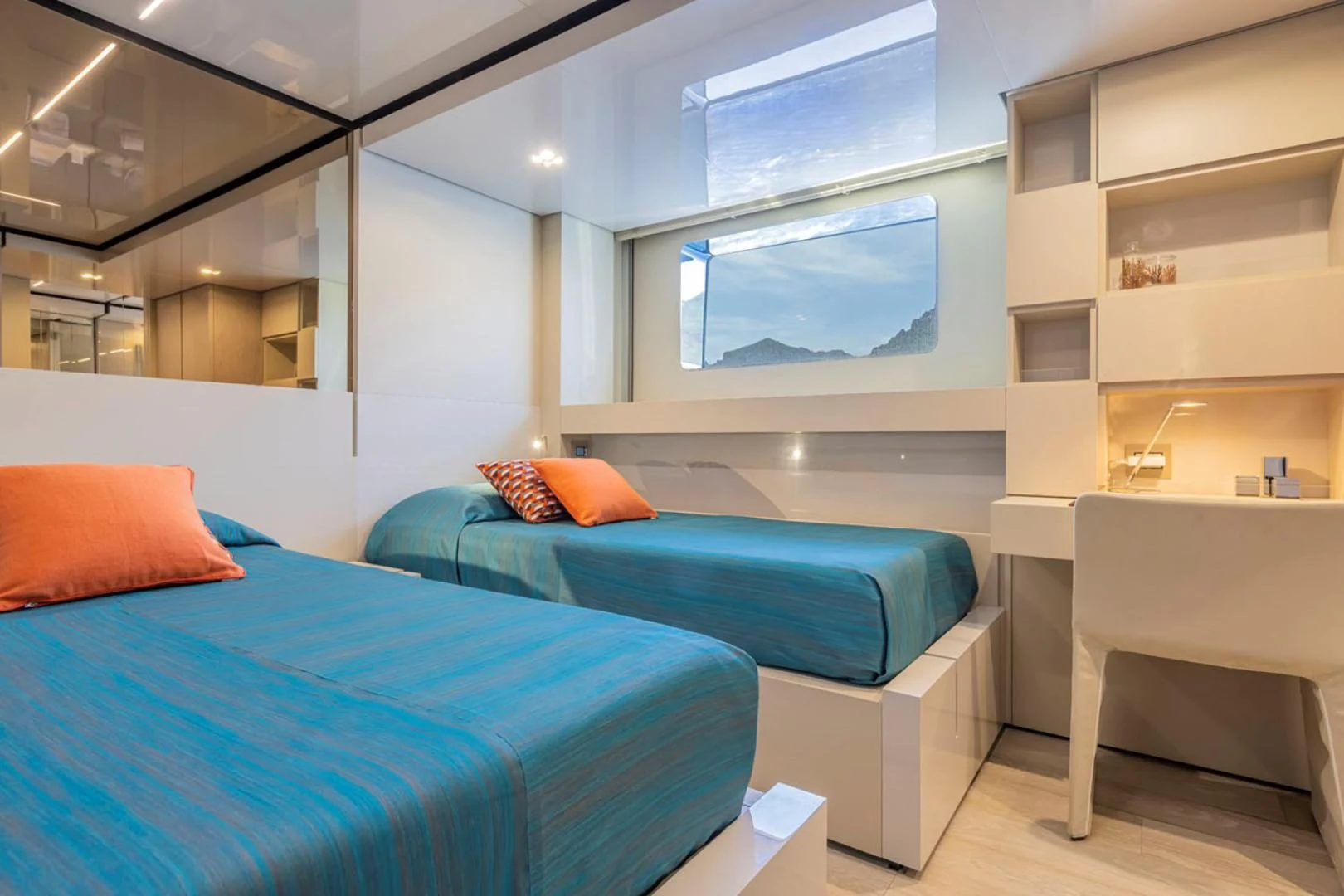 a room with a bed and a desk aboard 38M EXPLORER HULL 3 Yacht for Sale