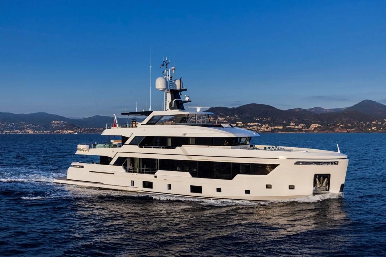 a white boat on the water aboard 38M EXPLORER HULL 3 Yacht for Sale