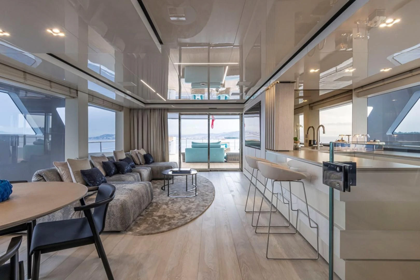 a living room with a large window aboard 38M EXPLORER HULL 3 Yacht for Sale