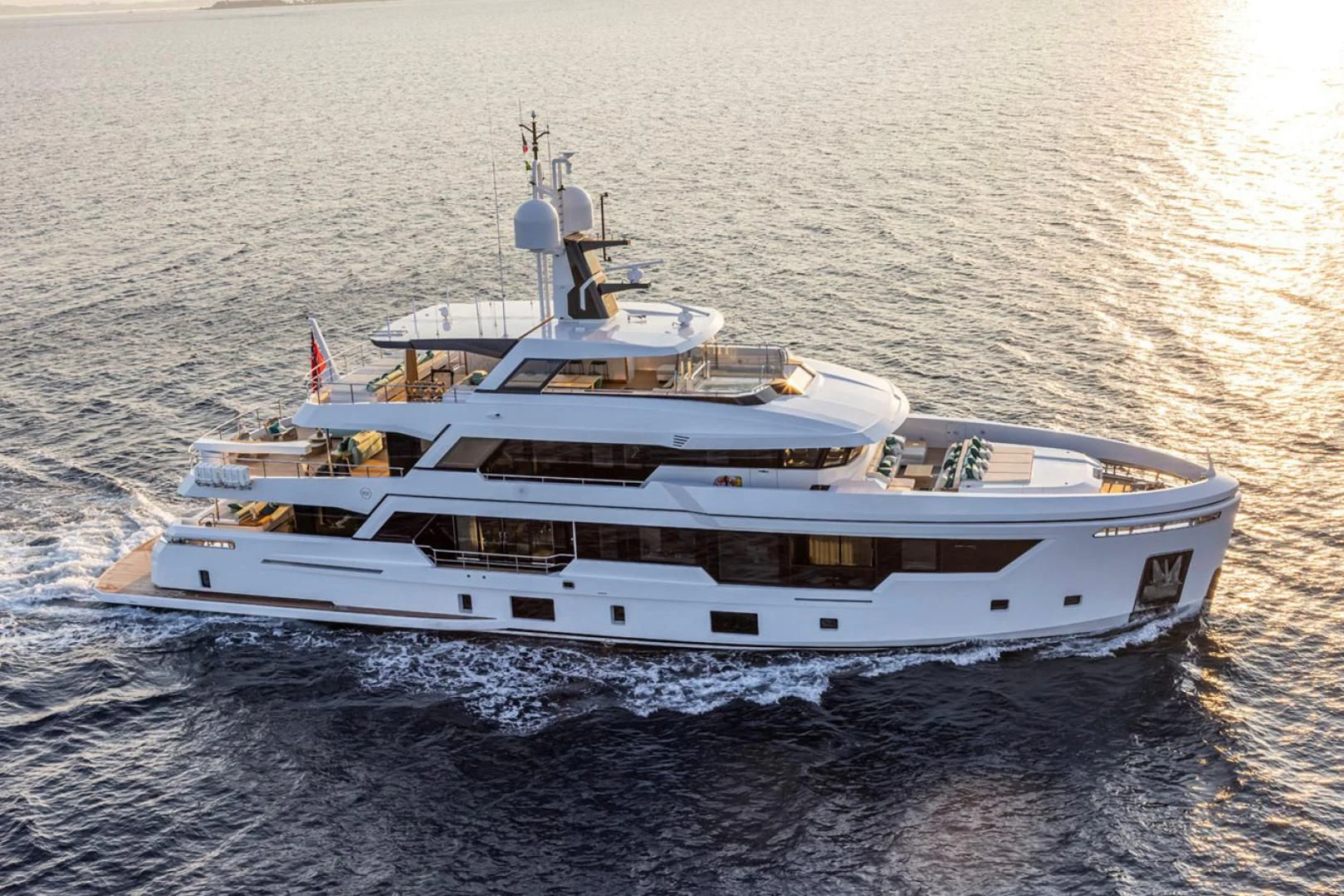 a white yacht in the water aboard 38M EXPLORER HULL 3 Yacht for Sale
