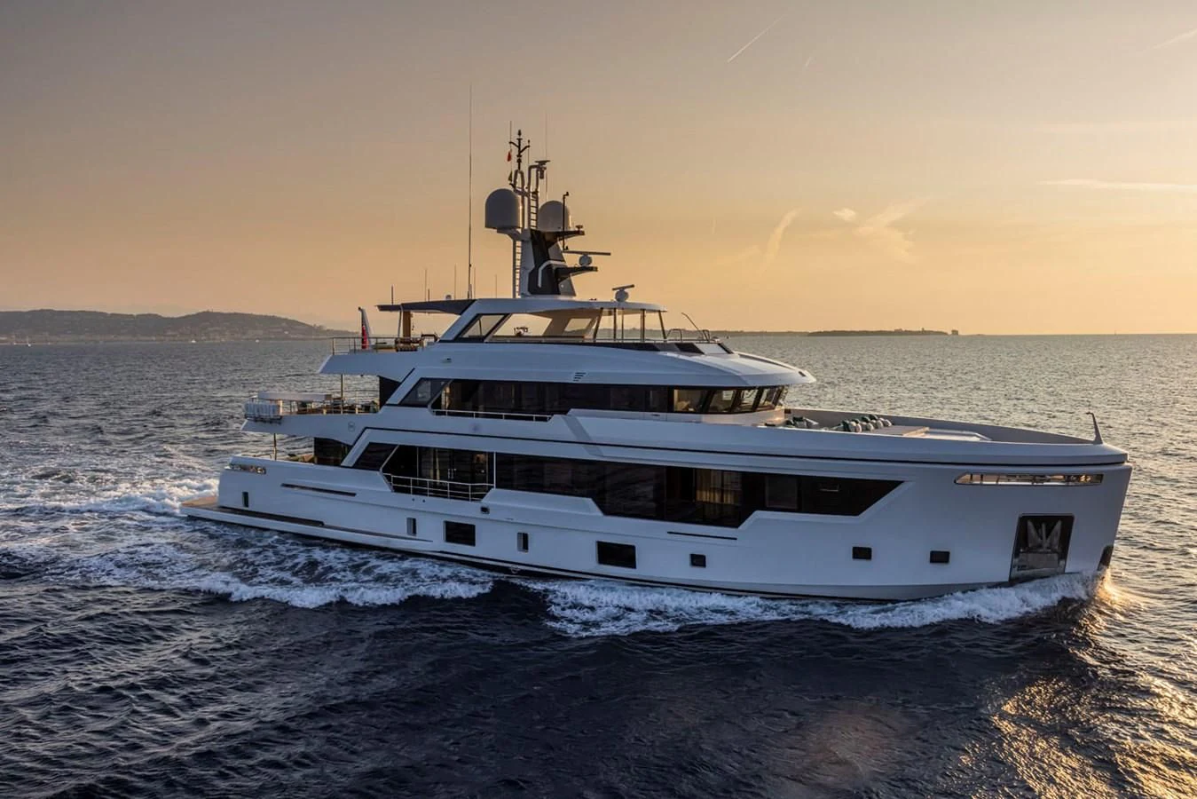 a white boat in the water aboard 38M EXPLORER HULL 3 Yacht for Sale