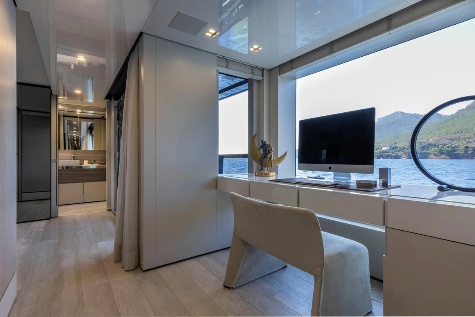 a room with a desk and a tv aboard 38M EXPLORER HULL 3 Yacht for Sale