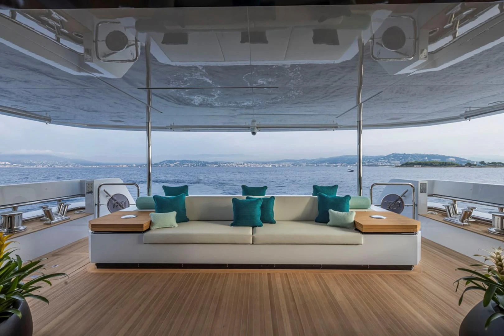 a room with a couch and a table and a large body of water aboard 38M EXPLORER HULL 3 Yacht for Sale