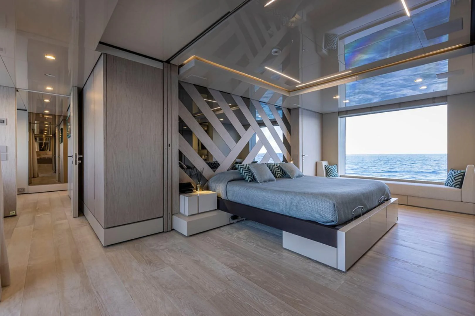 a large room with a bed and a large window aboard 38M EXPLORER HULL 3 Yacht for Sale