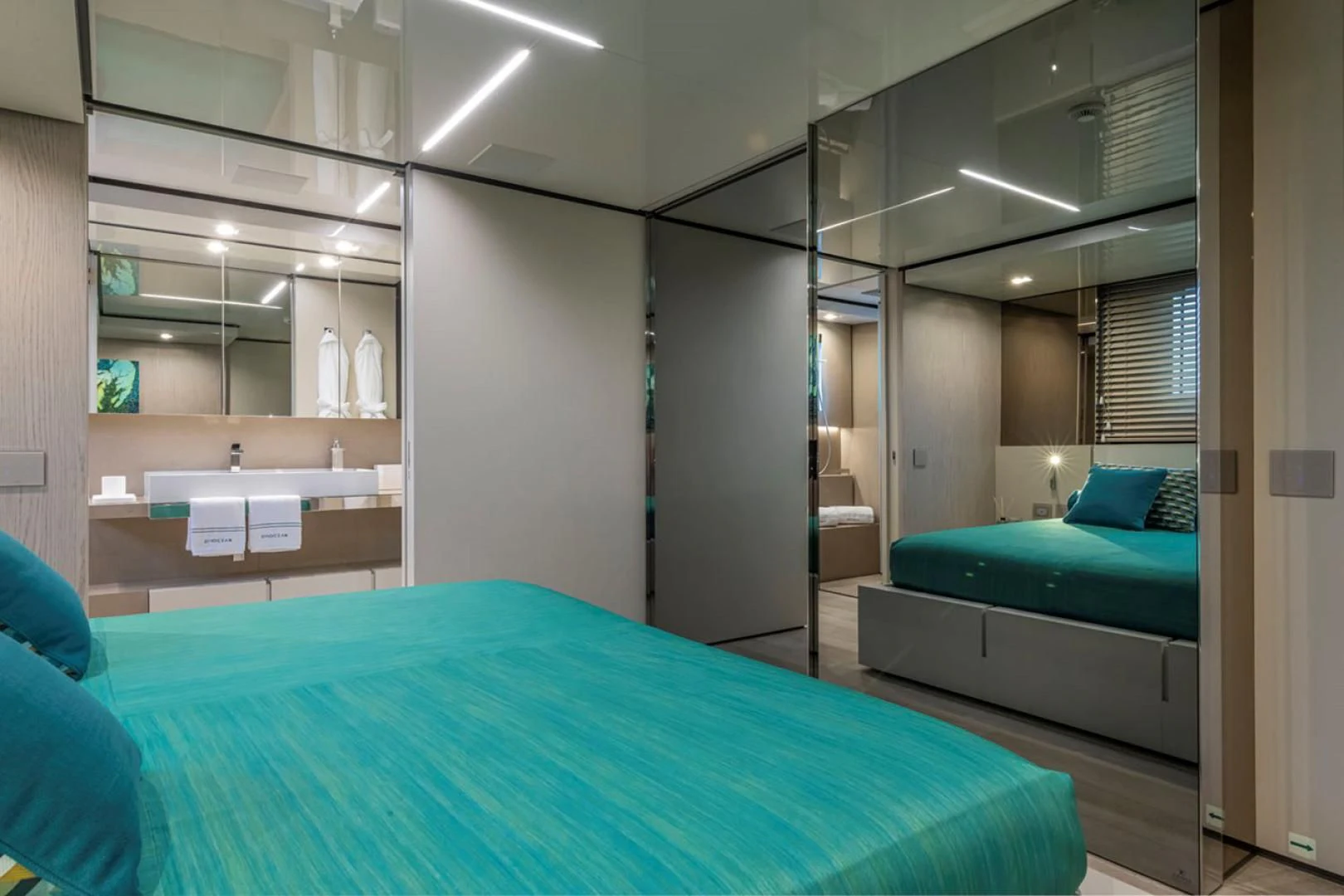 a room with a bed and a desk aboard 38M EXPLORER HULL 3 Yacht for Sale
