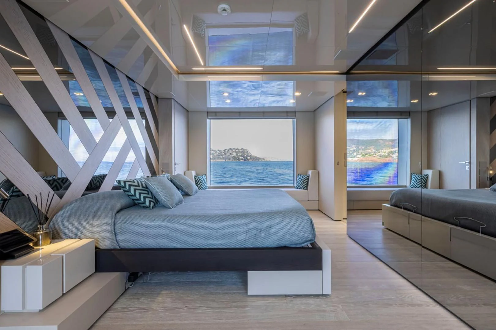 a room with a bed and a couch aboard 38M EXPLORER HULL 3 Yacht for Sale