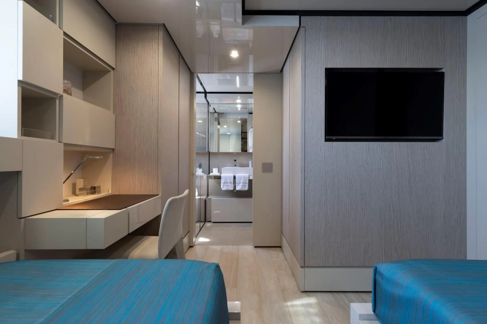 a room with a table and a tv aboard 38M EXPLORER HULL 3 Yacht for Sale