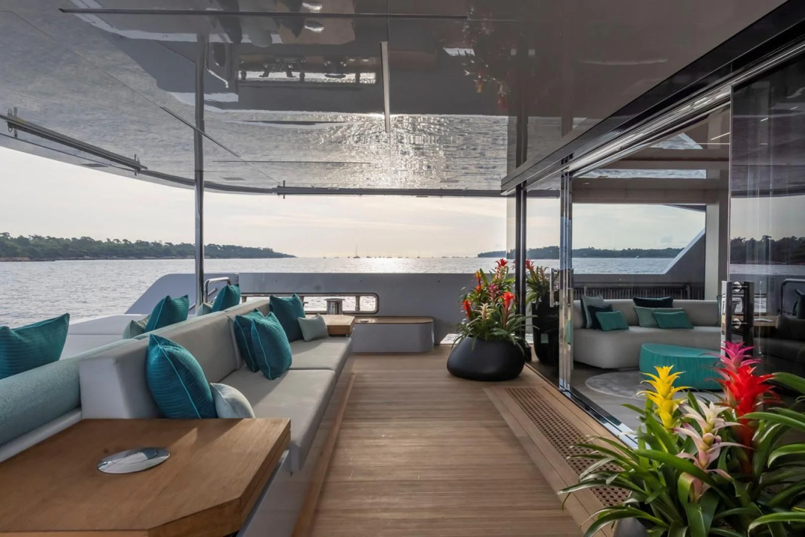 a room with a table and couches aboard 38M EXPLORER HULL 3 Yacht for Sale