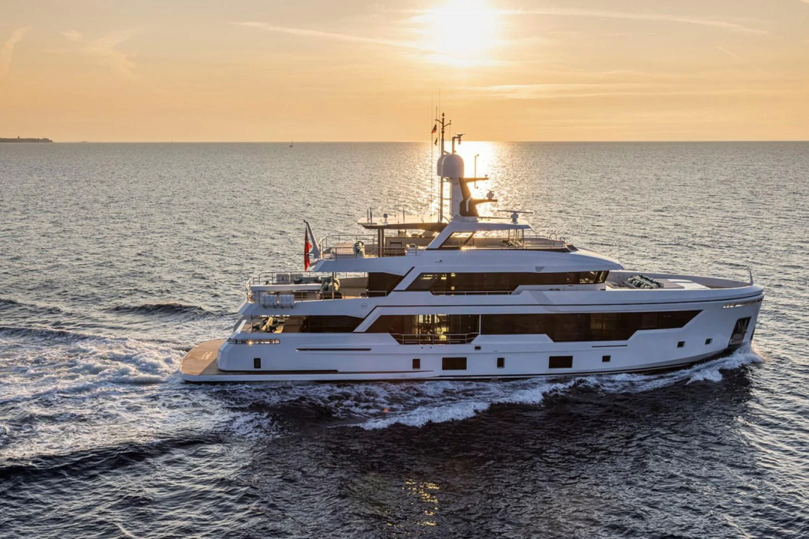 a white boat in the water aboard 38M EXPLORER HULL 3 Yacht for Sale