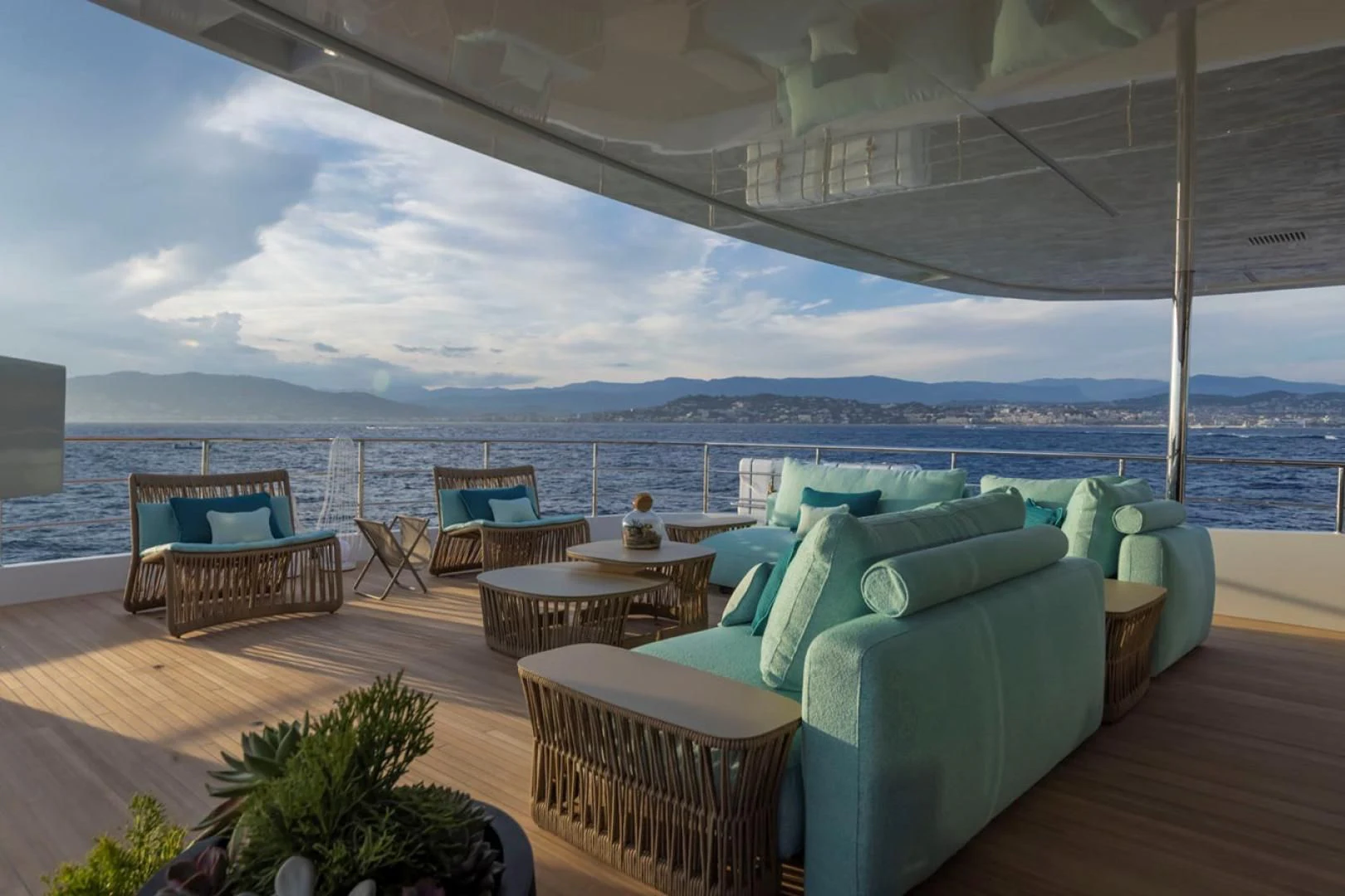 a room with a view of the ocean and a city aboard 38M EXPLORER HULL 3 Yacht for Sale