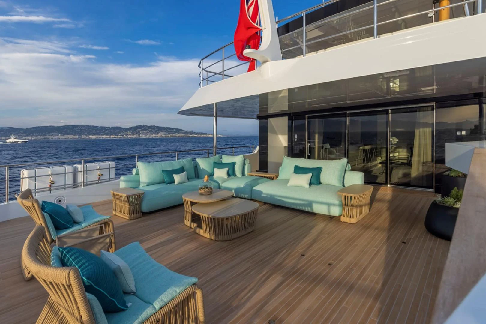 a deck with a view of the ocean and the ocean aboard 38M EXPLORER HULL 3 Yacht for Sale