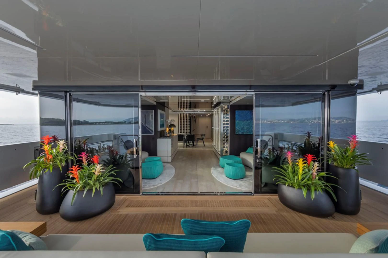 a room with potted plants and chairs aboard 38M EXPLORER HULL 3 Yacht for Sale
