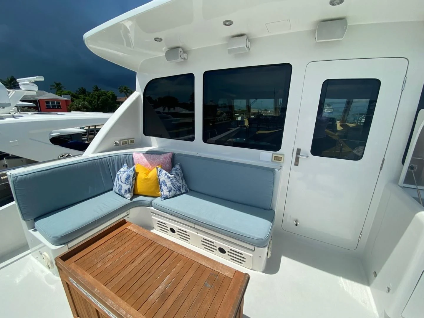 a boat with a deck aboard EQUINOX X Yacht for Sale