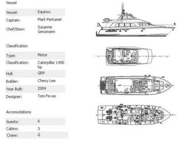 diagram, engineering drawing aboard EQUINOX X Yacht for Sale