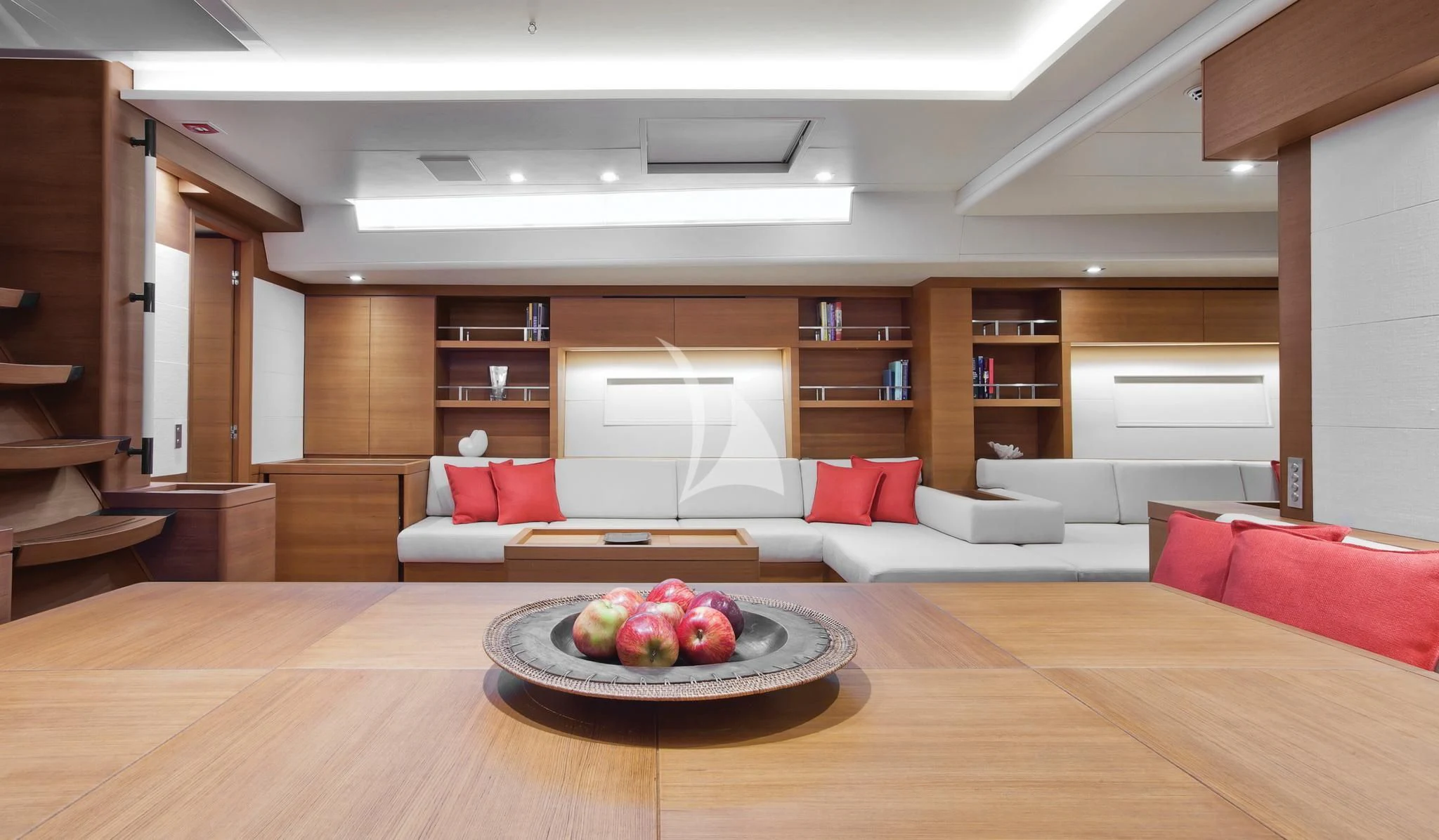 a living room with a couch and a table aboard ARAGON Yacht for Sale