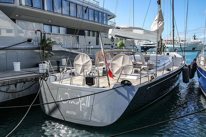 a boat docked at a pier aboard ARAGON Yacht for Sale