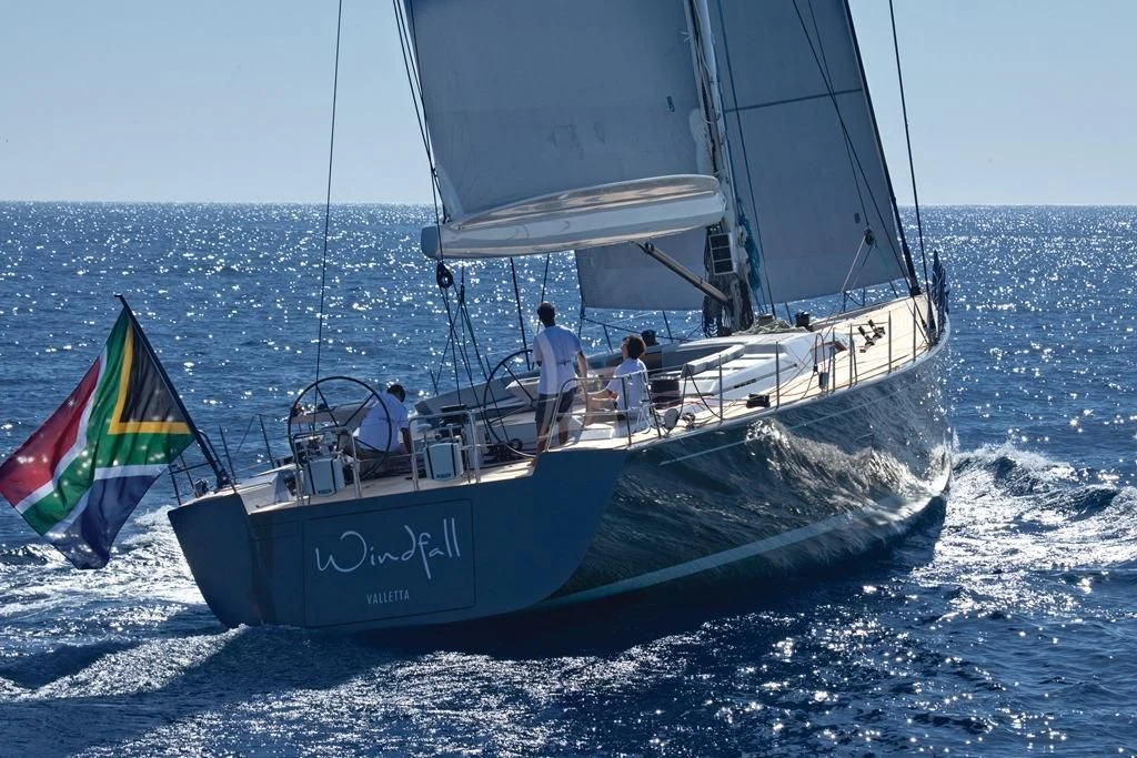 a boat with a flag on it aboard ARAGON Yacht for Sale