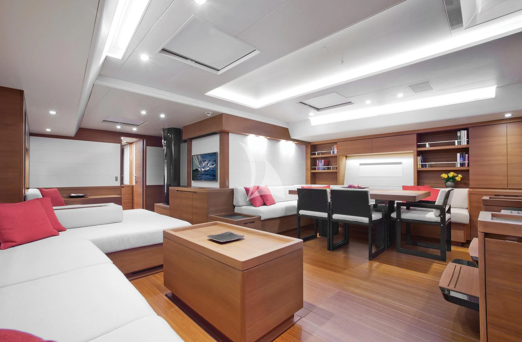 a room with a couch and a table and chairs aboard ARAGON Yacht for Sale