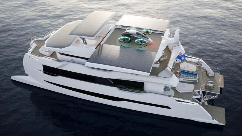 a white yacht with a green lawn aboard CAPRICA Yacht for Sale