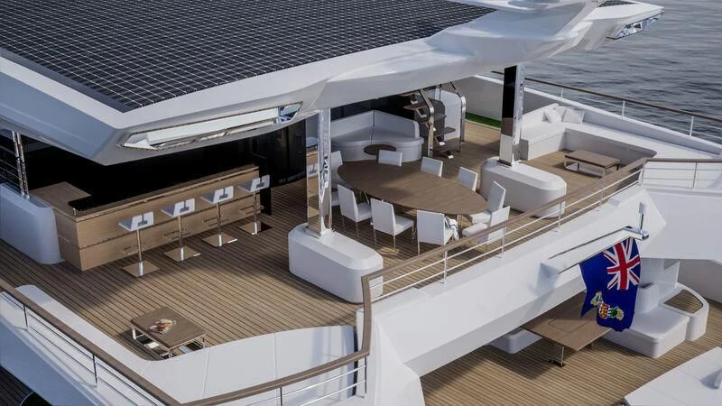 a large room with tables and chairs aboard CAPRICA Yacht for Sale