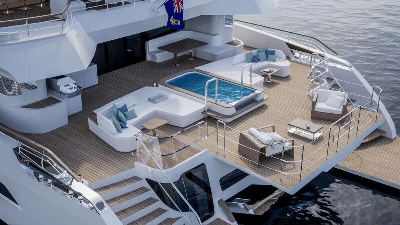 a large white boat with a deck aboard CAPRICA Yacht for Sale