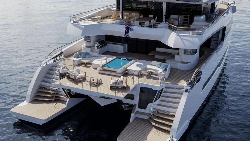 a large ship on the water aboard CAPRICA Yacht for Sale