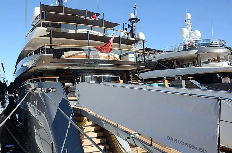 a large ship docked aboard ATTILA Yacht for Sale