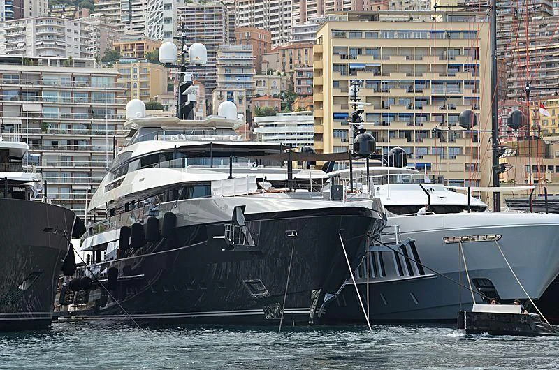 a boat docked at a pier aboard ATTILA Yacht for Sale
