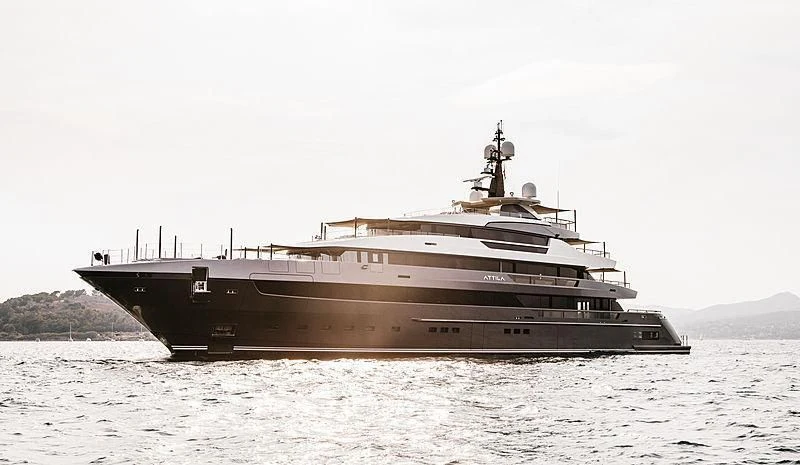 a large ship on the water aboard ATTILA Yacht for Sale
