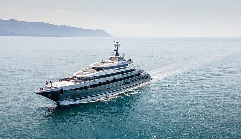 a large ship in the water aboard ATTILA Yacht for Sale