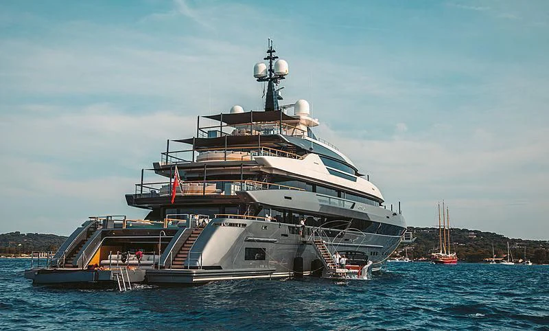 a large ship in the water aboard ATTILA Yacht for Sale