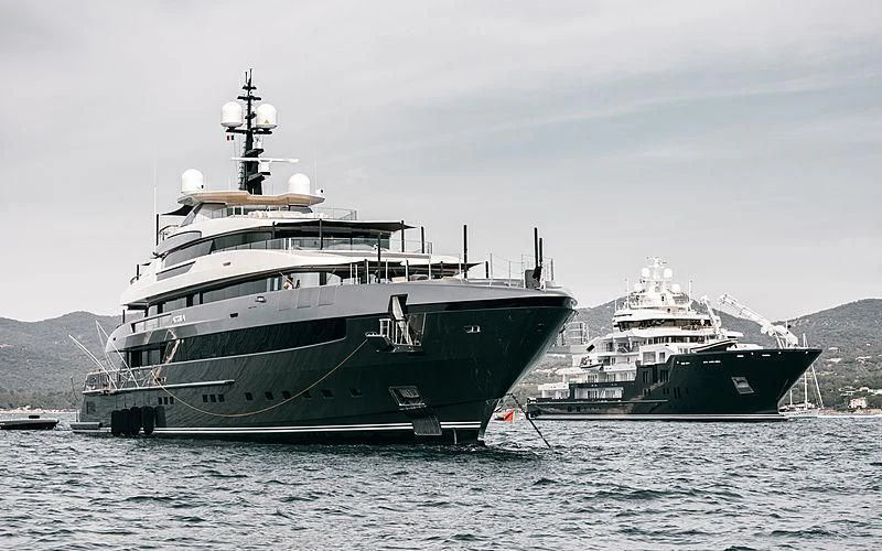 a large ship in the water aboard ATTILA Yacht for Sale