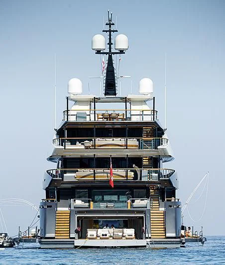 a large ship in the water aboard ATTILA Yacht for Sale