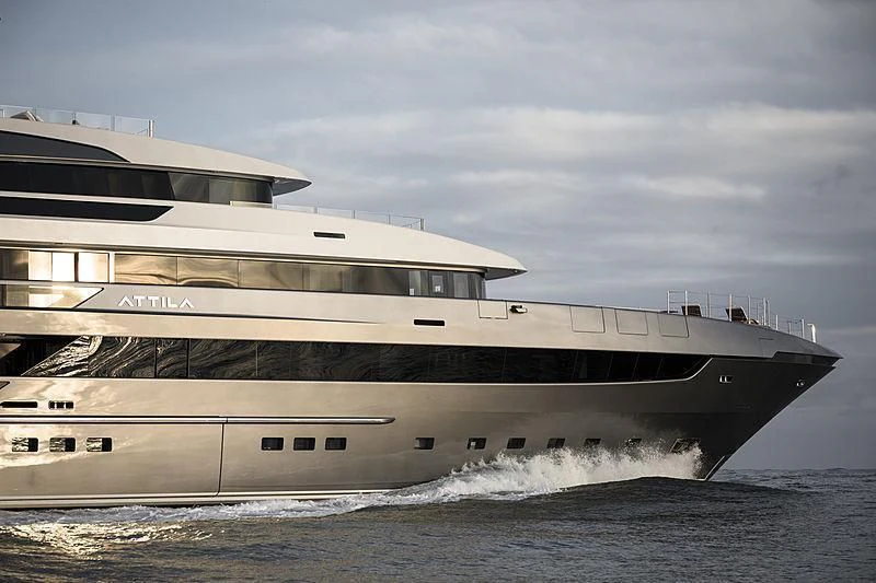 a large cruise ship in the water aboard ATTILA Yacht for Sale