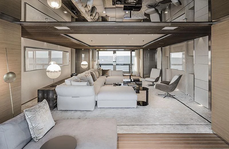 a living room with a large window aboard ATTILA Yacht for Sale