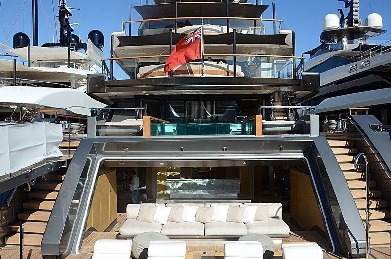 a boat with a large deck aboard ATTILA Yacht for Sale