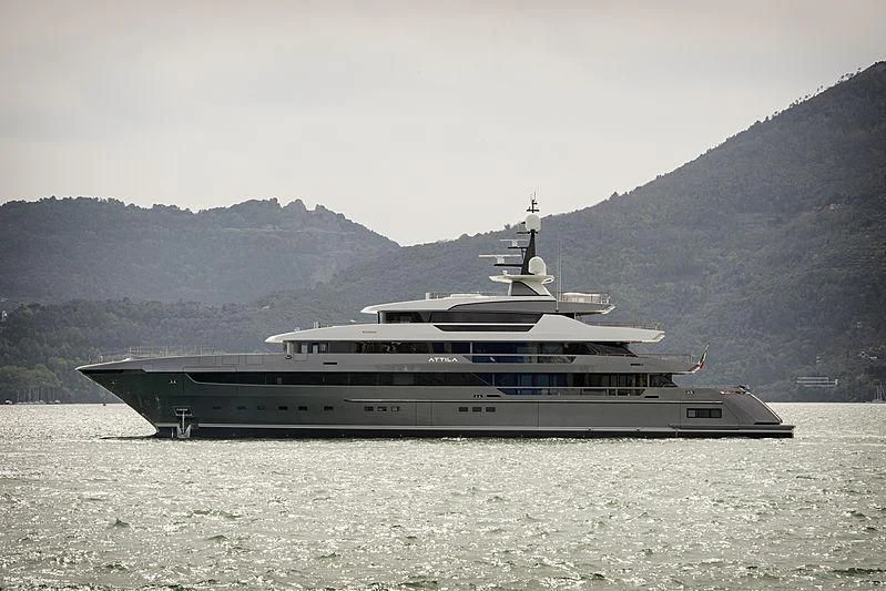a large ship in the water aboard ATTILA Yacht for Sale