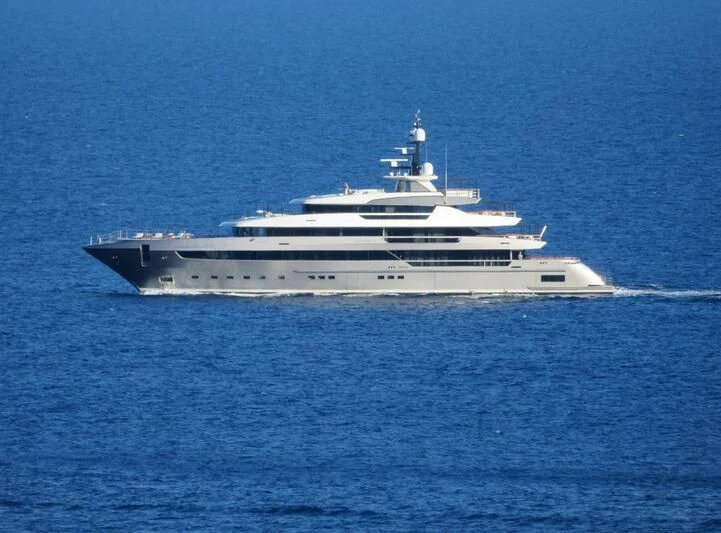 a large ship in the water aboard ATTILA Yacht for Sale