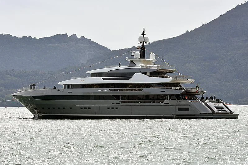 a large ship in the water aboard ATTILA Yacht for Sale