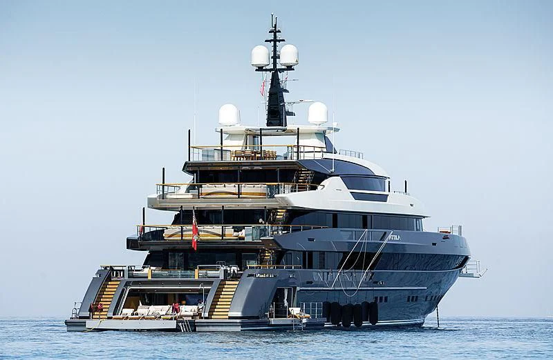 a large ship in the water aboard ATTILA Yacht for Sale