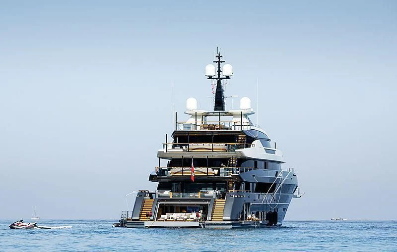 a large ship in the water aboard ATTILA Yacht for Sale