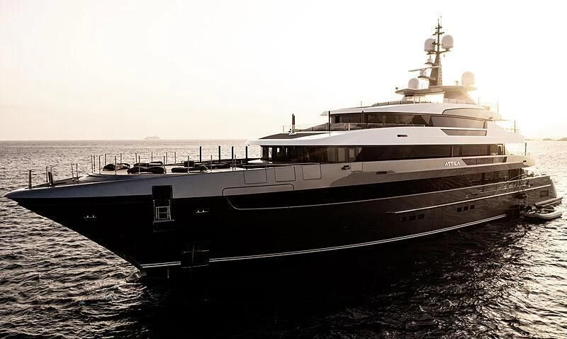 a large ship in the water aboard ATTILA Yacht for Sale