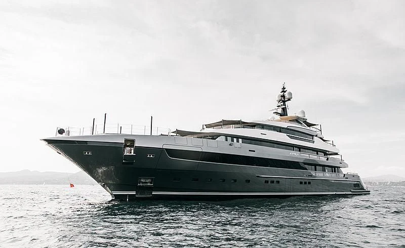 a large ship in the water aboard ATTILA Yacht for Sale