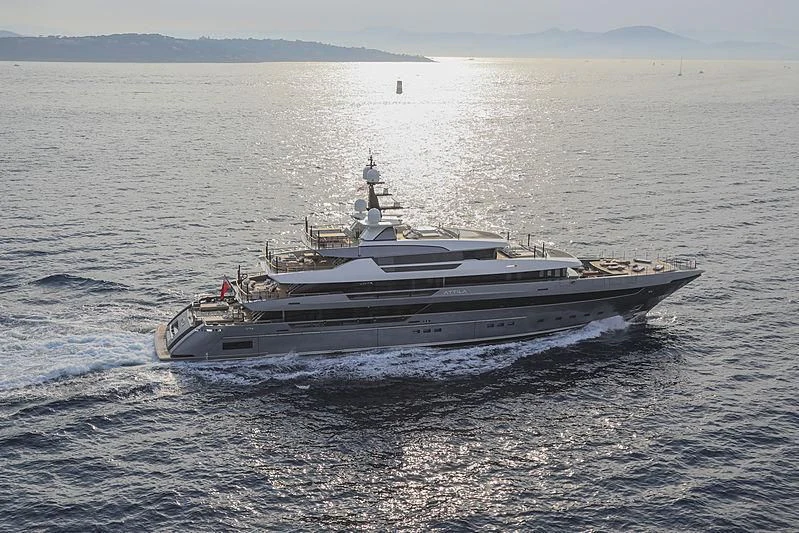 a large ship in the water aboard ATTILA Yacht for Sale