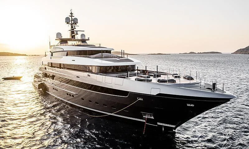 a large ship in the water aboard ATTILA Yacht for Sale