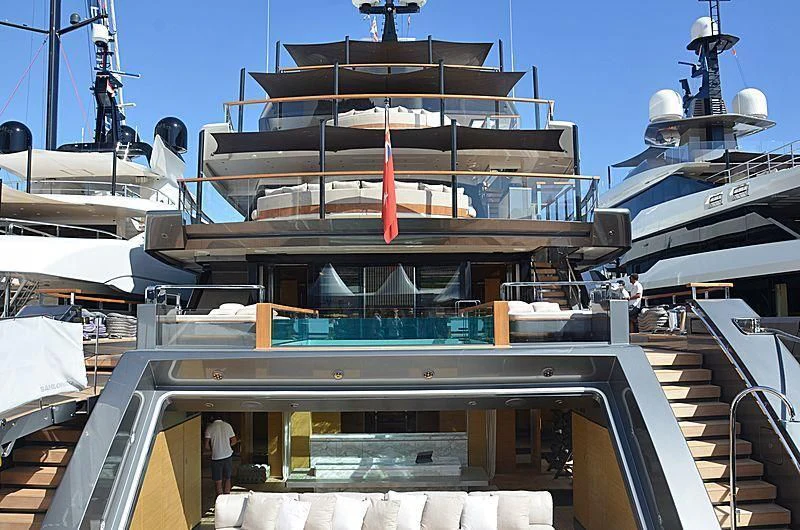 a large ship docked aboard ATTILA Yacht for Sale